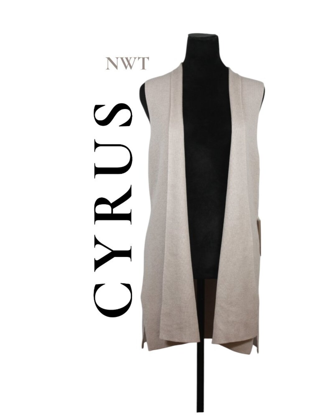 NWT Cryrus Beige Knit Sleeveless Cardigan Size Medium